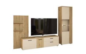 Anbauwand  3-tlg. inkl. Beleuchtung Sandgrau / Marvella OAK