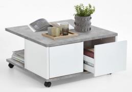 TWIN 1 Couchtisch auf Rollen von FMD Beton / Weiss Edelglanz