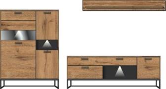 Anbauwand 3-tlg 310cm MANHATTAN von Wohn-Concept Haveleiche Cognac / M...