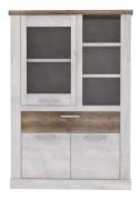 Highboardvitrine Duro von Forte Pinia Weiß / Eiche Antik