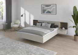 180x200 Bettanlage inkl. 2 Hängenachttische Champagner / Atlantic Oak ...
