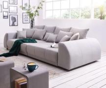 Big-Sofa Violetta 310x135 cm Grau abgesteppt mit Kissen