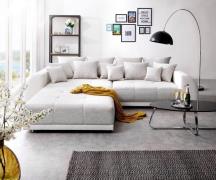 Big-Sofa Violetta 310x135 cm Hellgrau Creme mit Hocker