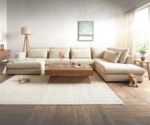 Wohnlandschaft Isla  430x225 cm Chenille Beige Ottomane rechts