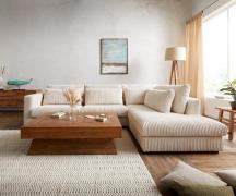 Ecksofa Isla 330x225 cm Cord Beige Ottomane rechts