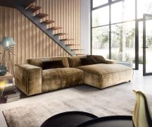 Ecksofa Tenso 280x165 cm Chenille Gold Recamiere rechts