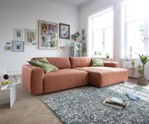 Ecksofa Lazaro 300x160 cm Flachgewebe Orange Ottomane rechts mit Sitzt...