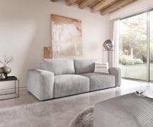 Big-Sofa Lanzo L 260x110 cm Cord Silbergrau mit Hocker