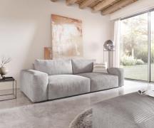 Big-Sofa Lanzo XL 270x130 cm Cord Silbergrau mit Hocker