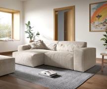 Ecksofa Sirpio XL 270x170 cm Cord Beige Recamiere variabel mit Hocker