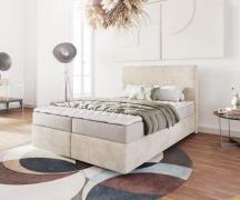 Boxspringbett Dream-Well 140x200 cm Cord Beige mit Matratze und Topper