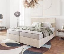 Boxspringbett Dream-Well 180x200 cm Cord Beige mit Matratze und Topper