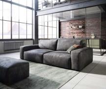 Big-Sofa Lanzo L 260x110 cm Lederimitat Vintage Anthrazit mit Hocker