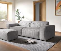 Big-Sofa Sirpio XL 270x130 cm Cord Silbergrau mit Hocker