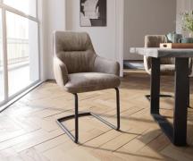 Freischwinger Zelia-Flex mit Armlehnen Mikrofaser Taupe Vintage Freisc...