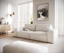 Big-Sofa Lanzo L 260x110 cm Bouclé Creme-Weiß mit Hocker