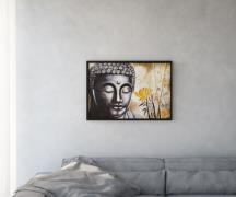 Gemälde Buddha 100x70 cm Mehrfarbig Ölfarbe auf Holz