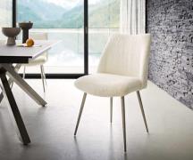 Esszimmerstuhl Elso-Flex Bouclé Weiß 4-Fuß konisch Edelstahl Taschenfe...