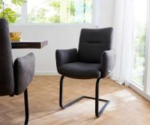 Freischwinger Jova-Flex mit Armlehnen Mikrofaser Anthrazit Vintage Fre...