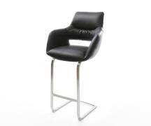Barstuhl Yago-Flex Echt-Leder Schwarz Freischwinger flach Edelstahl Ta...