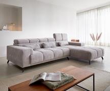 Ecksofa Ordino 285x200 Cord Silbergrau Ottomane rechts elektrische Sit...