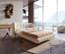 Polsterbettgestell Capujo 140x200 cm Bouclé Creme-Weiß