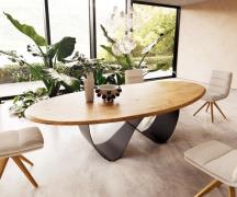 Esstisch Edge Oval 280x130x2,5 Eiche Natur Infinity Metall Schwarz Flo...