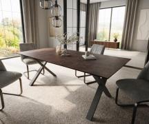 Esstisch Edge 200x100 Glas Antique-braun X-Gestell Metall Schwarz