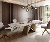Esstisch Edge 300x100 Keramik Minas Melange Weiß-Beige Origami Metalli...