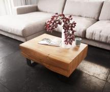 Couchtisch New Live-Edge 80x60 cm Akazie Natur 2 Schubladen Kufe Metal...