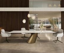 Esstisch Edge 300x100 Keramik Calacatta Luxe Weiß-Gold-Grau Parabel Me...