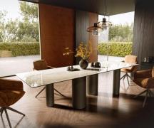 Esstisch Edge 300x100 Keramik Laminam® Onice Oro ?Pilier Metall Effekt...