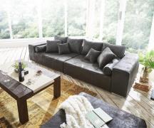 Big-Sofa Marbeya 285x115 cm Anthrazit Antik Optik Hocker