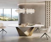 Esstisch Edge Oval 280x130 Keramik Minas Melange Weiß-Beige Prisma Met...