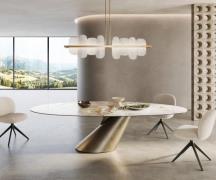 Esstisch Edge Oval 280x130 Keramik Minas Melange Weiß-Beige Cono Metal...