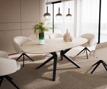 Esstisch Edge Oval 220x120 Keramik Laminam®Travertino Bianco Creme-Wei...