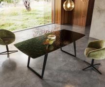 Esstisch Edge Boot 200x100 Reliefglas Rauchschwarz 3D-Design Metall Sc...