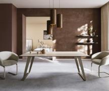 Esstisch Edge 200x100 Keramik Laminam® Travertino Bianco Creme-Weiß Me...