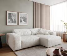 Ecksofa Sirpio 230x155 cm Bouclé Creme-Weiß Recamiere variabel