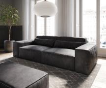 Big-Sofa Sirpio 230x90 cm Lederimitat Vintage Anthrazit  mit Hocker
