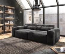 Big-Sofa Sirpio 230x95 cm Mikrofaser Schwarz mit Hocker