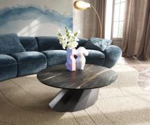 Couchtisch Edge Rund 90x90 cm Keramik Laminam® Noir Desir Braun Parabi...