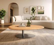 Couchtisch Edge Oval 140x75 cm Eiche Natur Runde Kante Vibany Edelstah...