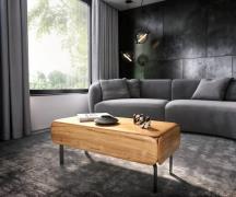 Couchtisch Shavani 100x50 cm Akazie Natur 2 Schubladen L-Fuß Metall Sc...