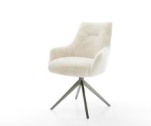 Drehstuhl Alja-Flex mit Armlehnen Plüsch Creme-Weiß Kreuzgestell breit...