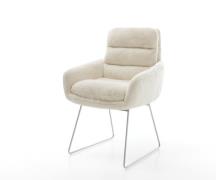Esszimmerstuhl Abelia-Flex mit Armlehnen Plüsch Creme-Weiß Kufengestel...