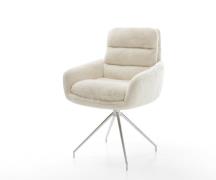 Esszimmerstuhl Abelia-Flex mit Armlehnen Plüsch Creme-Weiß Kreuzgestel...