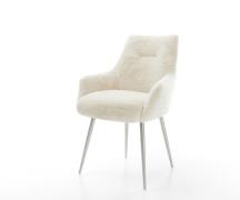 Esszimmerstuhl Alja-Flex mit Armlehnen Plüsch Creme-Weiß 4-Fuß konisch...