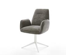 Drehstuhl Zoa-Flex Bouclé Soft Schlamm Fußkreuz Weiß 360° drehbar Wipp...