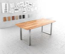 Esstisch Edge Boot 200x100 Akazie Natur Edelstahl Schmal Schweizer Kan...